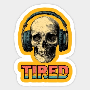 Tired Gamer Skull - Late Night Gaming Exhaustion Sticker